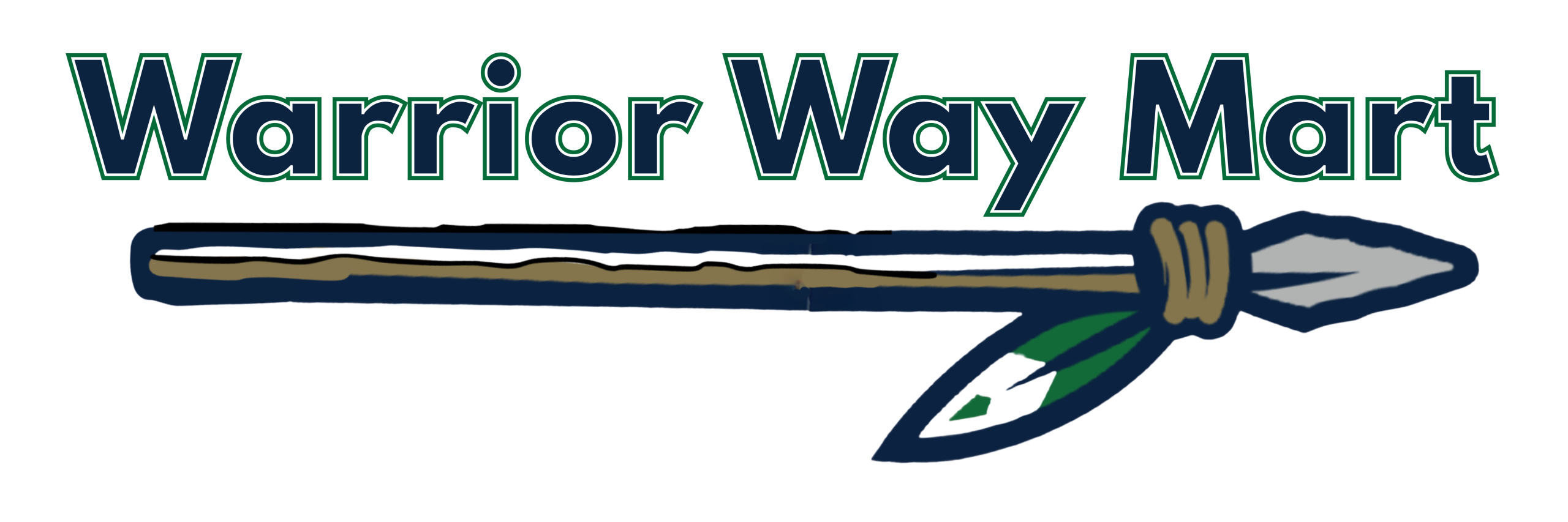Horizontal Spear with Feather with words Warrior Way Mart above